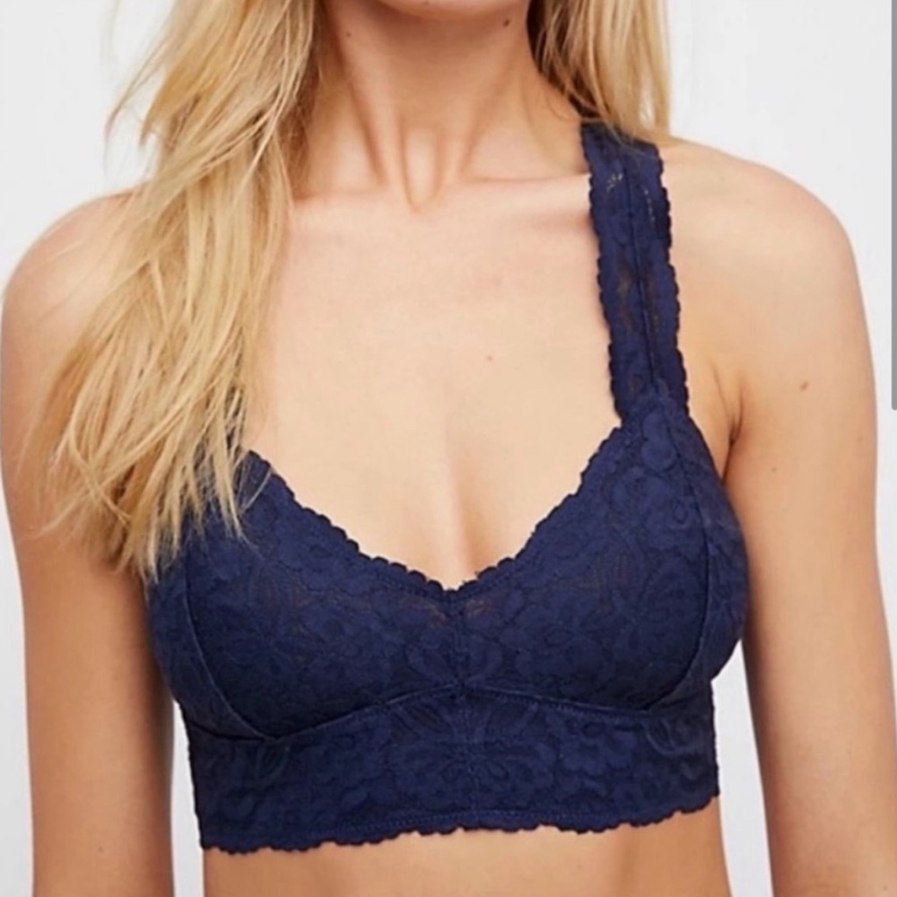 NWOT! Free People Intimately Navy Blue Galloon Lace Racerback Bra/Bralette-Large